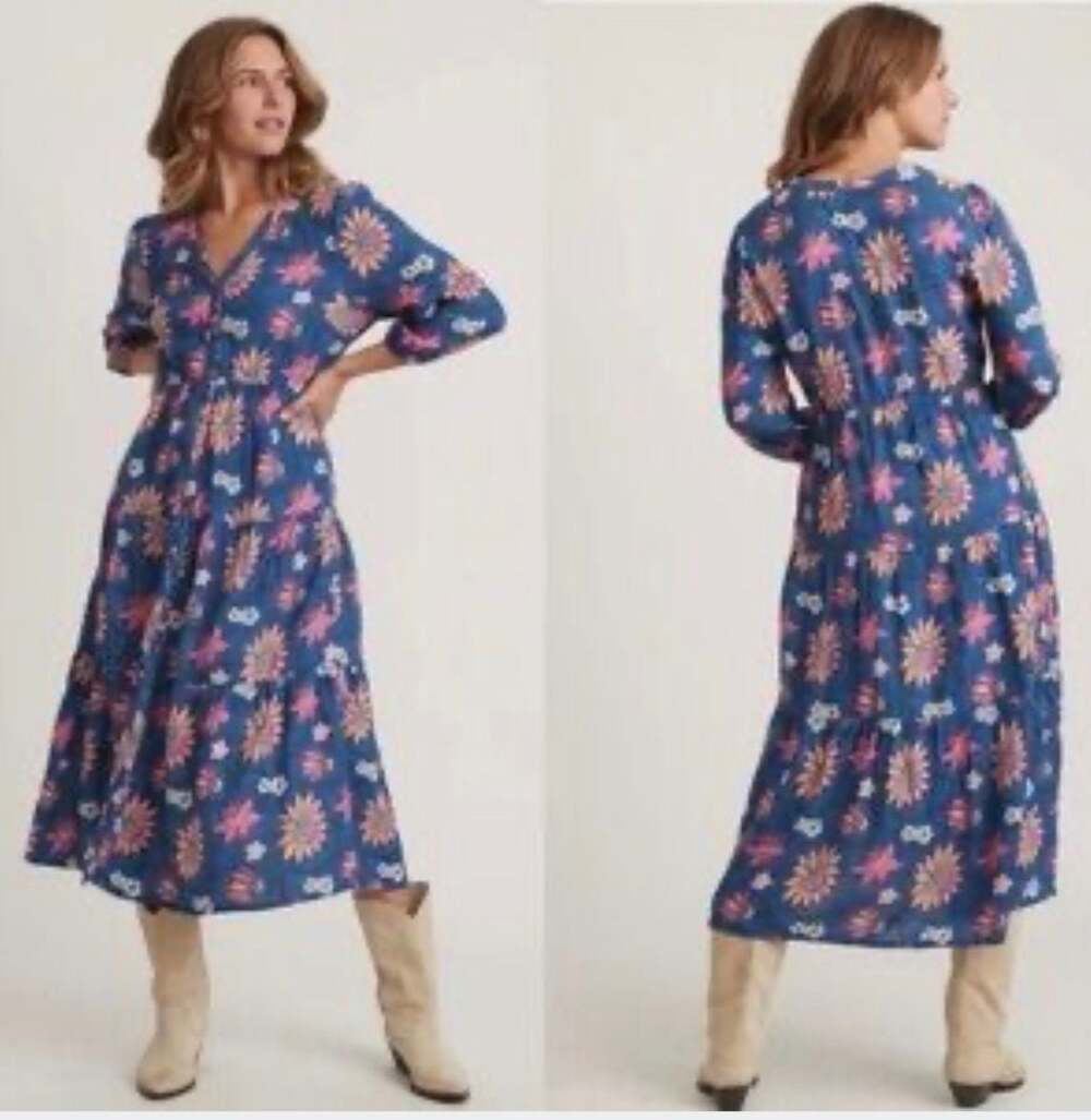 Marine Layer women's midi dress blue/pink floral print, Size XL